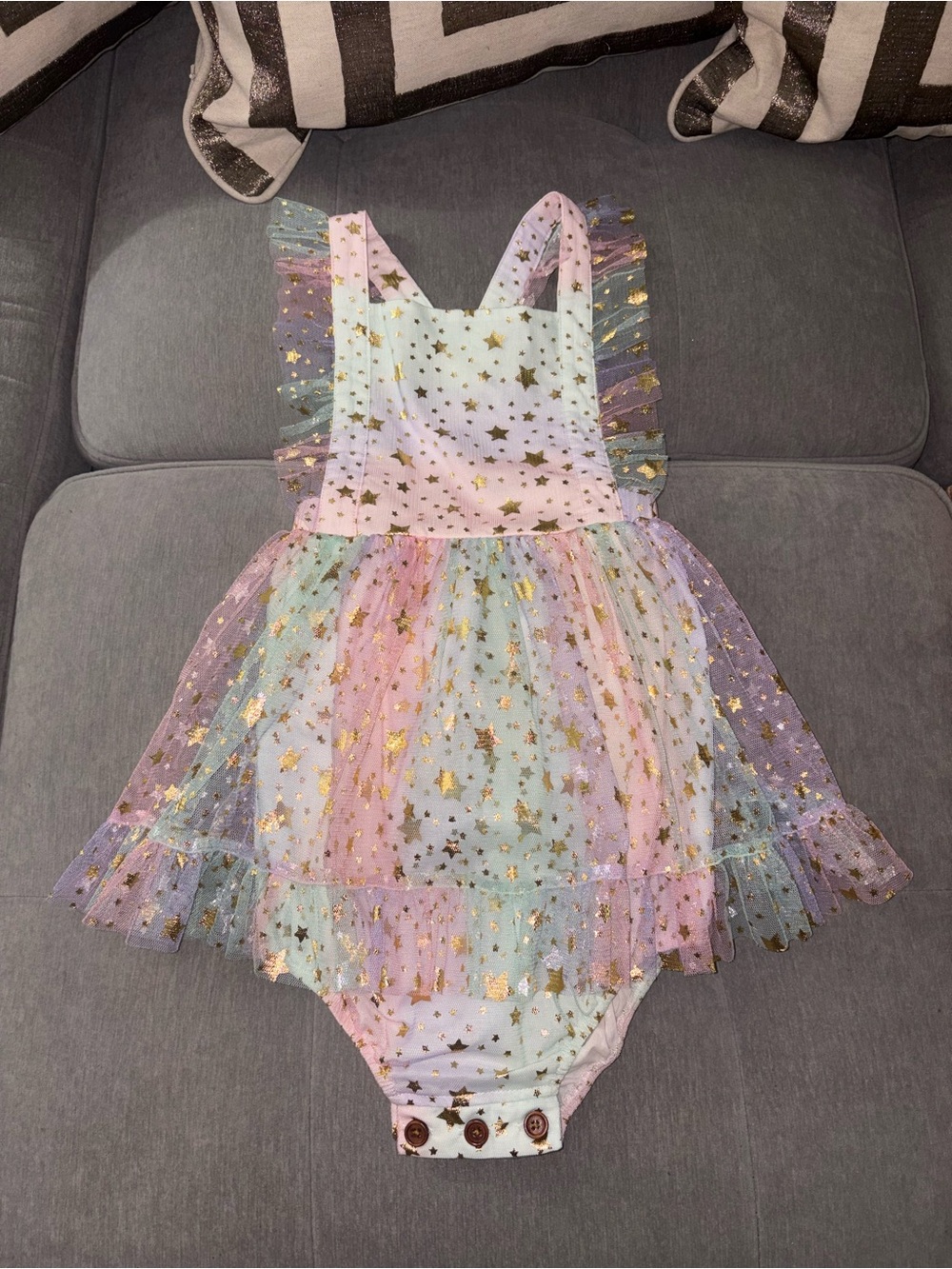 💕Pastel Rainbow Star Tulle Dress for Baby Girls - Sleeveless Sparkle✨